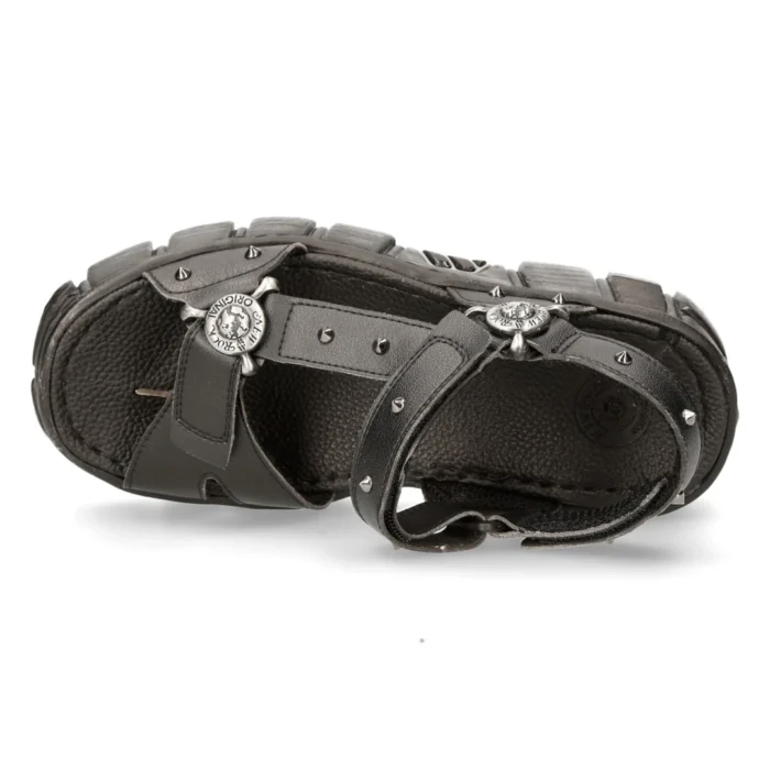 New Rock Boots BIOS120-V1 Unisex Metallic Black Vegan Leather Sandal Punk Rock - Image 3