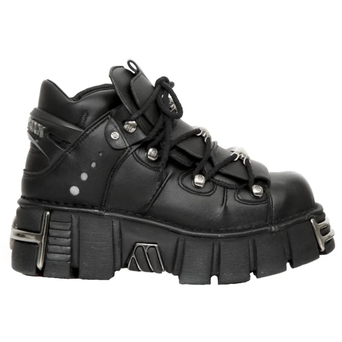 New Rock M-106-VS1 Unisex Metallic Black Vegan Leather Gothic Punk Rock Boots - Image 1