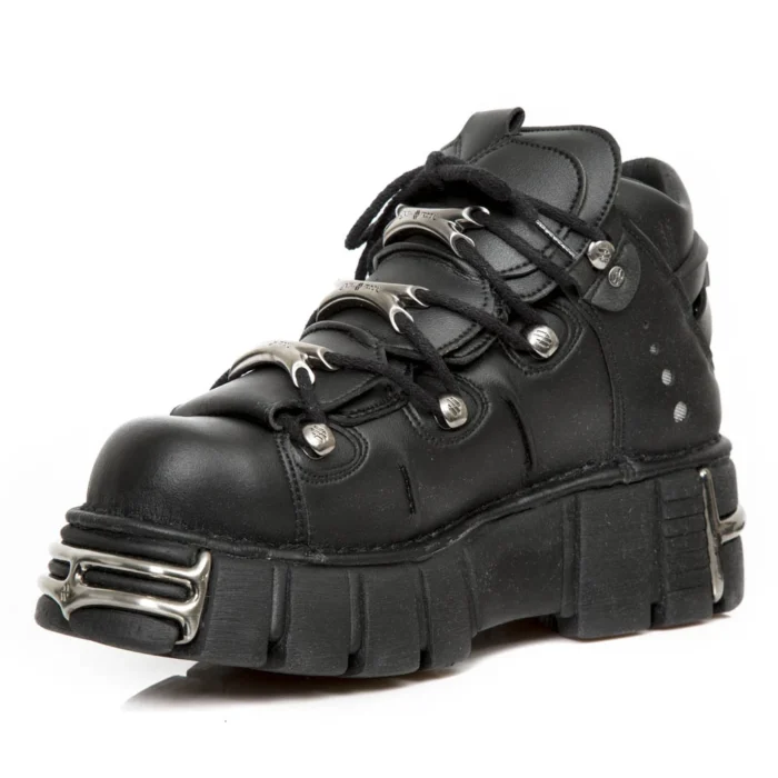 New Rock M-106-VS1 Unisex Metallic Black Vegan Leather Gothic Punk Rock Boots - Image 6