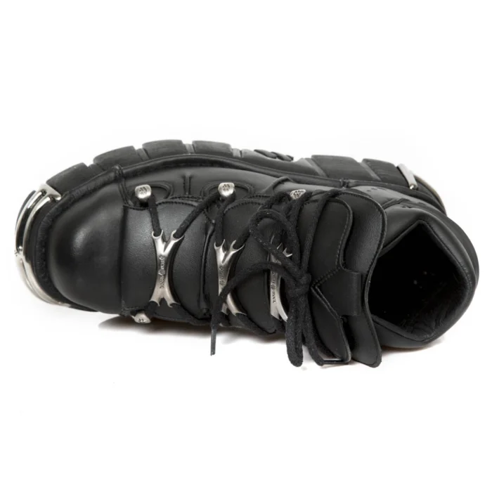 New Rock M-106-VS1 Unisex Metallic Black Vegan Leather Gothic Punk Rock Boots - Image 3