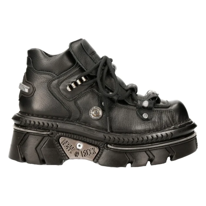 New Rock M-215-S6 Unisex Metallic Black 100% Leather Goth Techno Biker Boots - Image 1