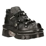 New Rock M-215-S6 Unisex Metallic Black 100% Leather Goth Techno Biker Boots - Image 2