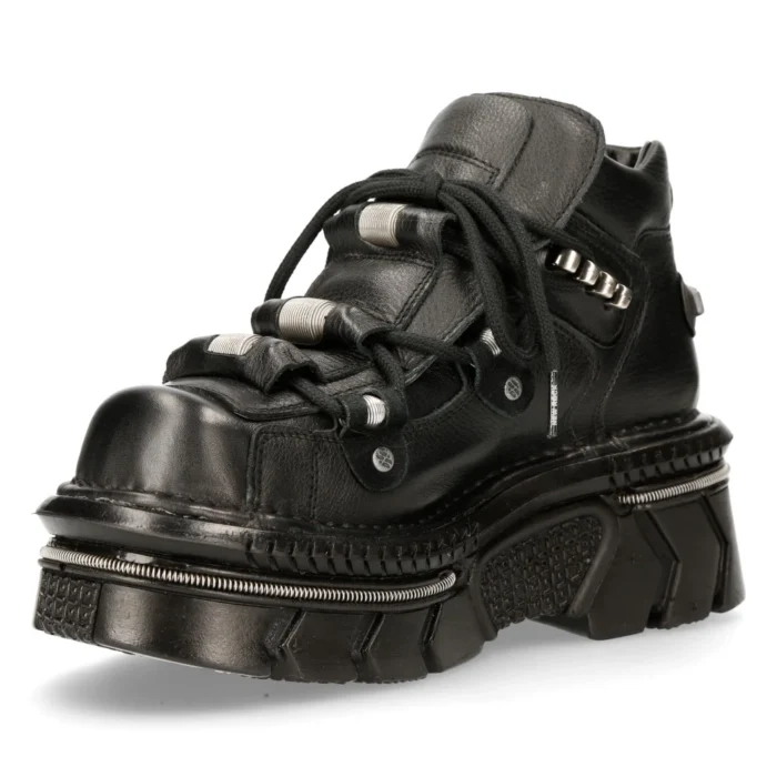 New Rock M-215-S6 Unisex Metallic Black 100% Leather Goth Techno Biker Boots - Image 7