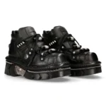 New Rock M-215-S6 Unisex Metallic Black 100% Leather Goth Techno Biker Boots - Image 3