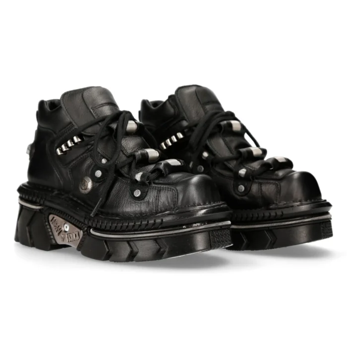 New Rock M-215-S6 Unisex Metallic Black 100% Leather Goth Techno Biker Boots - Image 3