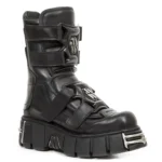 New Rock Boots M-422-S1 Unisex Metallic Black Leather Platform Gothic Boots - Image 2