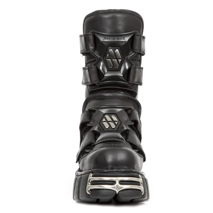 New Rock Boots M-422-S1 Unisex Metallic Black Leather Platform Gothic Boots - Image 3