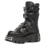 New Rock Boots M-422-S1 Unisex Metallic Black Leather Platform Gothic Boots - Image 4