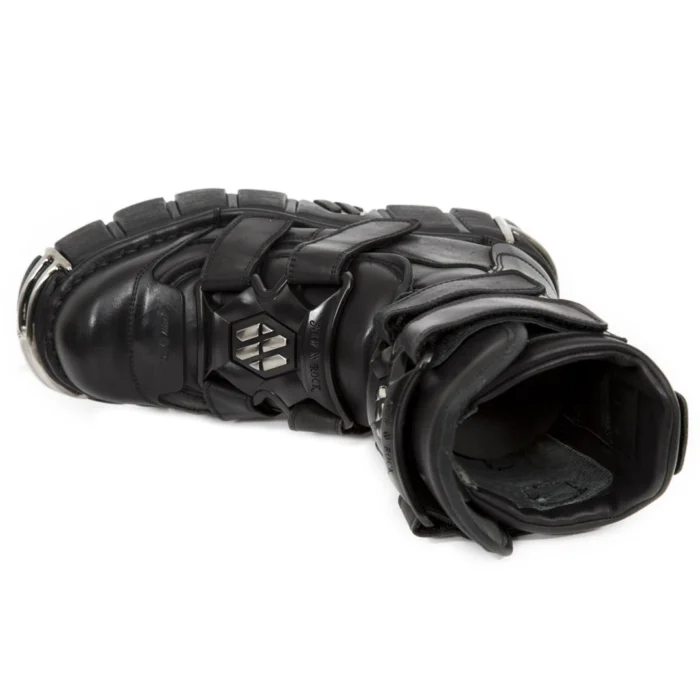 New Rock Boots M-422-S1 Unisex Metallic Black Leather Platform Gothic Boots - Image 5