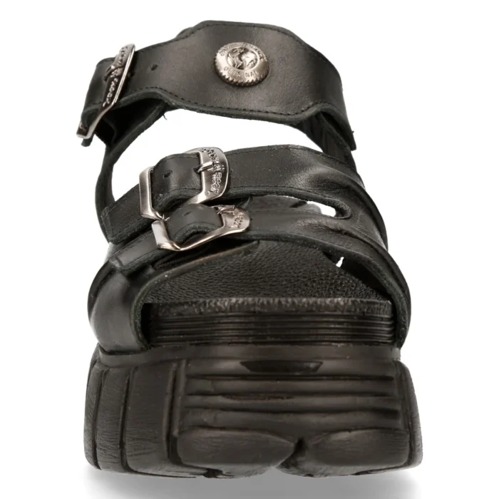 New Rock M-BIOS101-C2 Unisex Metallic Black 100% Leather Sandal Punk Rock Boots - Image 8