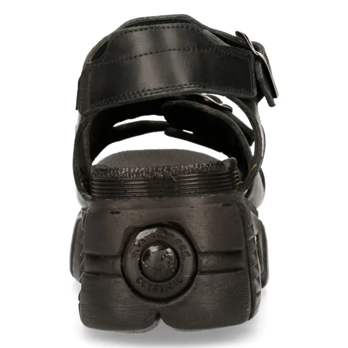 New Rock M-BIOS101-C2 Unisex Metallic Black 100% Leather Sandal Punk Rock Boots - Image 6