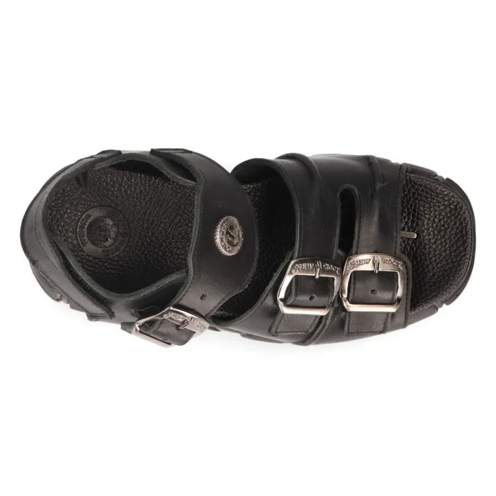 New Rock M-BIOS101-C2 Unisex Metallic Black 100% Leather Sandal Punk Rock Boots - Image 4