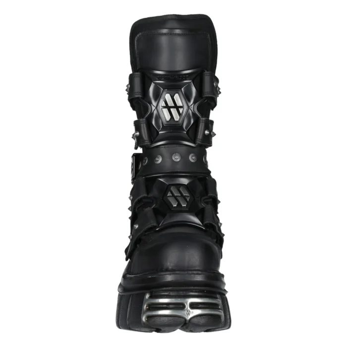 New Rock Boots M-MET422-S1 Unisex Metallic Black Leather Platform Gothic Boots - Image 6