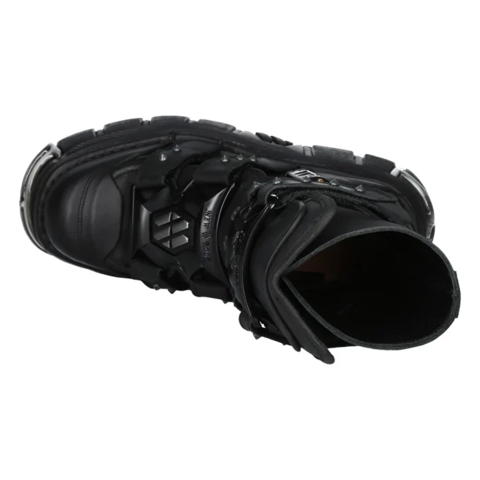 New Rock Boots M-MET422-S1 Unisex Metallic Black Leather Platform Gothic Boots - Image 3