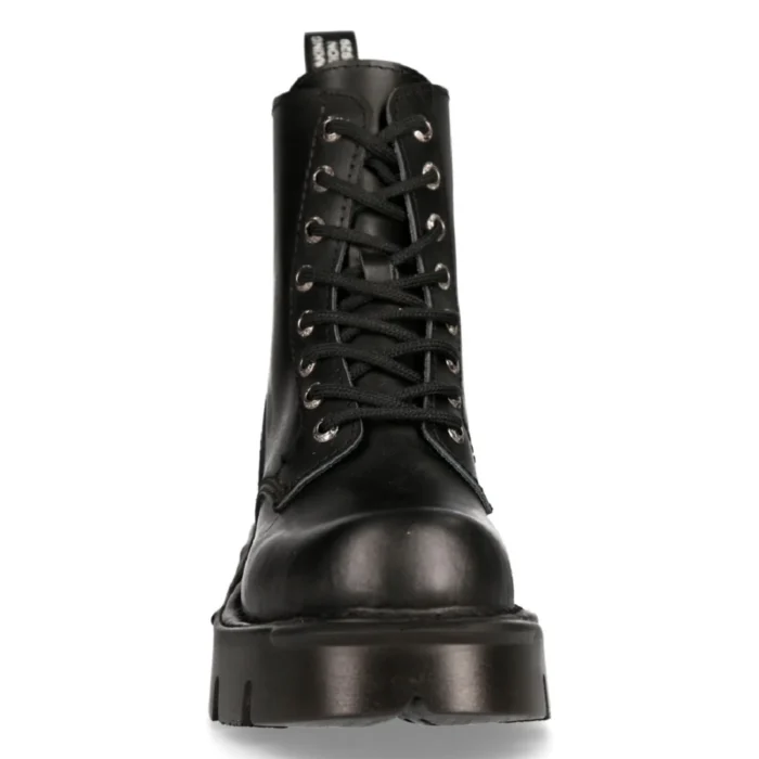 New Rock M-MILI084N-S Unisex Metallic Black 100% Leather Platform Military Boots - Image 8