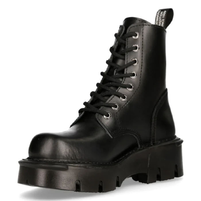 New Rock M-MILI084N-S Unisex Metallic Black 100% Leather Platform Military Boots - Image 7