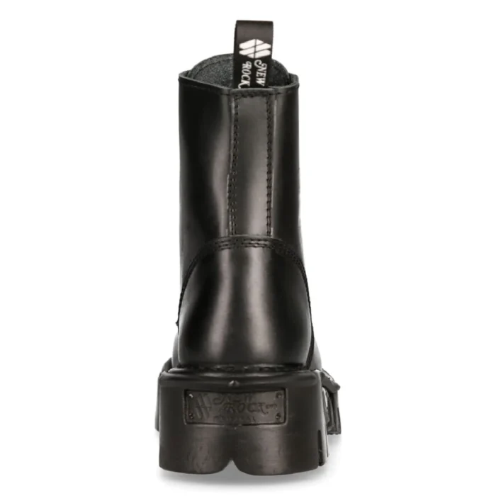New Rock M-MILI084N-S Unisex Metallic Black 100% Leather Platform Military Boots - Image 6