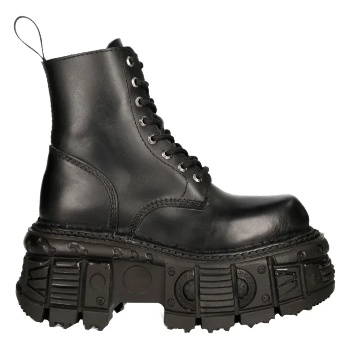 New Rock M-MILI084N-S5 Unisex Black 100% Leather Platform Military Boots - Image 1