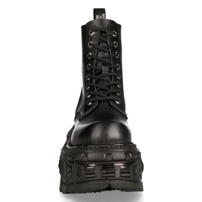 New Rock M-MILI084N-S5 Unisex Black 100% Leather Platform Military Boots - Image 8