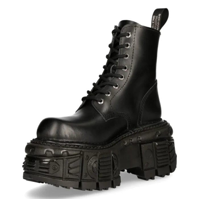 New Rock M-MILI084N-S5 Unisex Black 100% Leather Platform Military Boots - Image 7