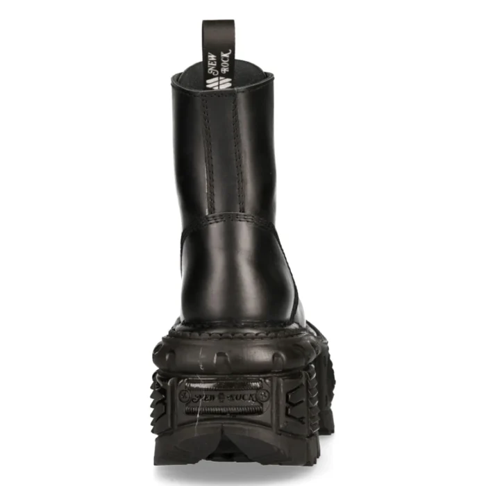 New Rock M-MILI084N-S5 Unisex Black 100% Leather Platform Military Boots - Image 6
