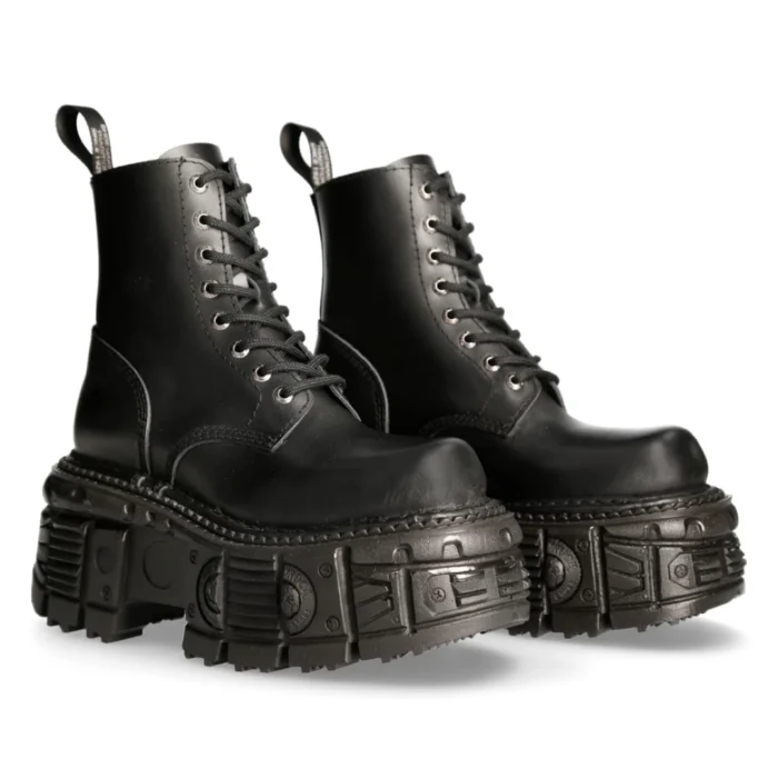 New Rock M-MILI084N-S5 Unisex Black 100% Leather Platform Military Boots - Image 3