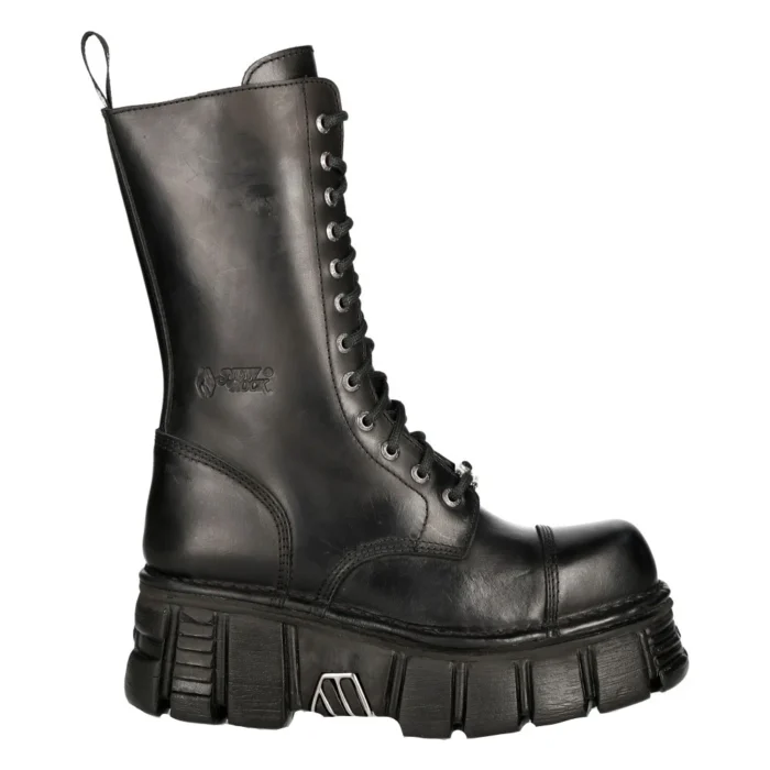 New RockM-MILI211C-C1 Unisex Metallic Black 100% Leather Techno Biker Boots - Image 1