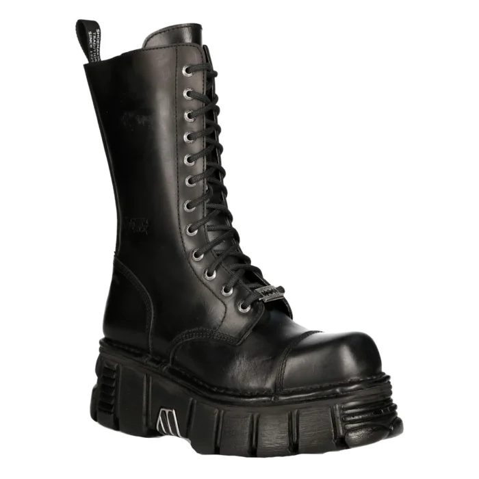 New RockM-MILI211C-C1 Unisex Metallic Black 100% Leather Techno Biker Boots - Image 2