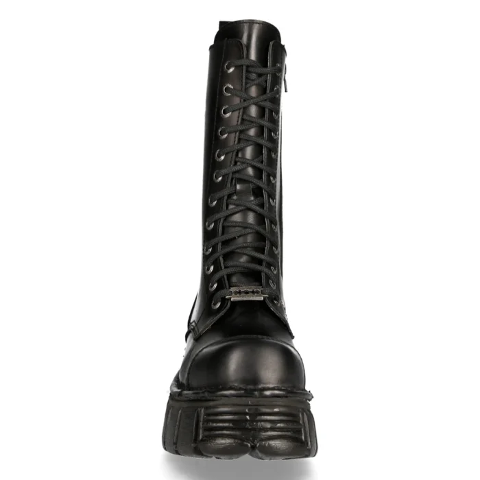 New RockM-MILI211C-C1 Unisex Metallic Black 100% Leather Techno Biker Boots - Image 8