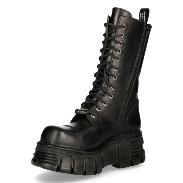 New RockM-MILI211C-C1 Unisex Metallic Black 100% Leather Techno Biker Boots - Image 7