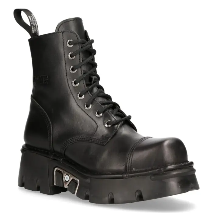 New Rock M-NewMILI083-S19 COMBAT BOOTS Black Leather Military Biker Shoes - Image 2