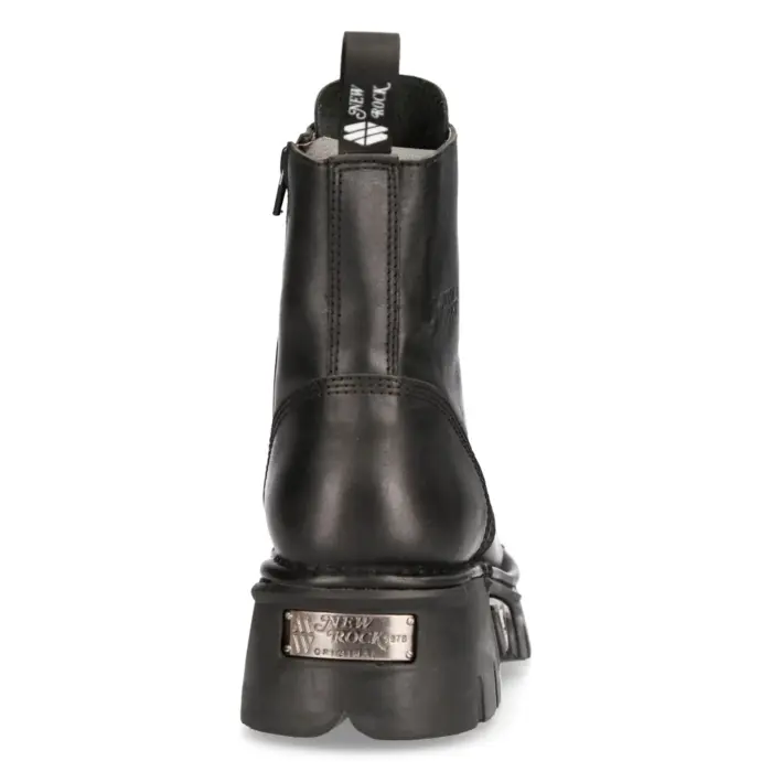 New Rock M-NewMILI083-S19 COMBAT BOOTS Black Leather Military Biker Shoes - Image 6