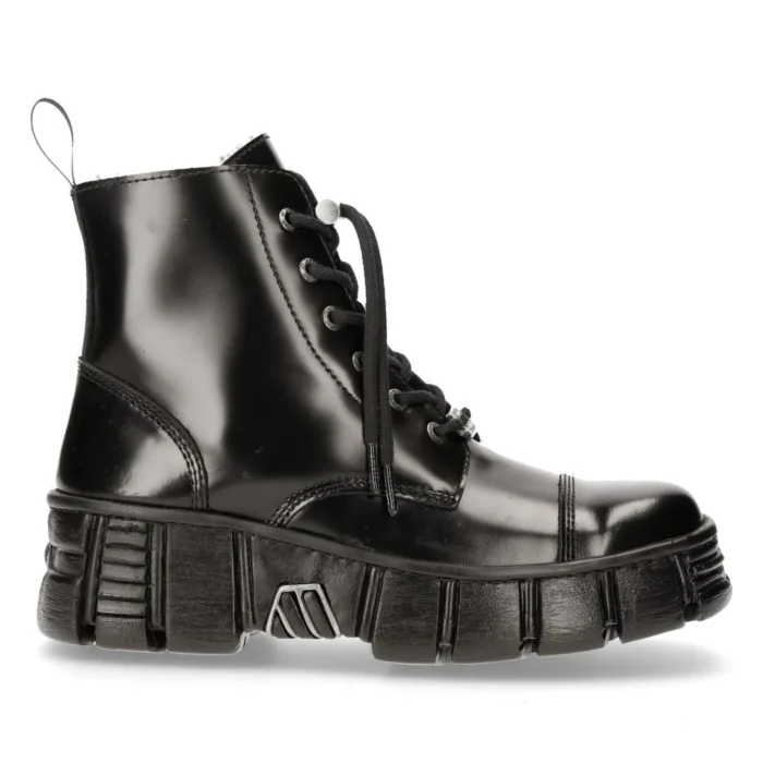 New Rock M-WALL005N-C6 Black Leather Wall Gothic Rock Biker Ankle Boots Patent - Image 1