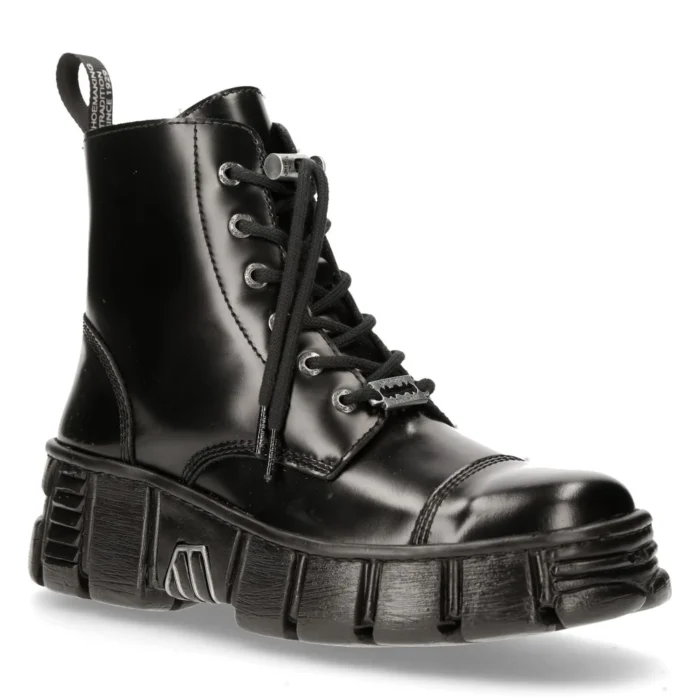 New Rock M-WALL005N-C6 Black Leather Wall Gothic Rock Biker Ankle Boots Patent - Image 2