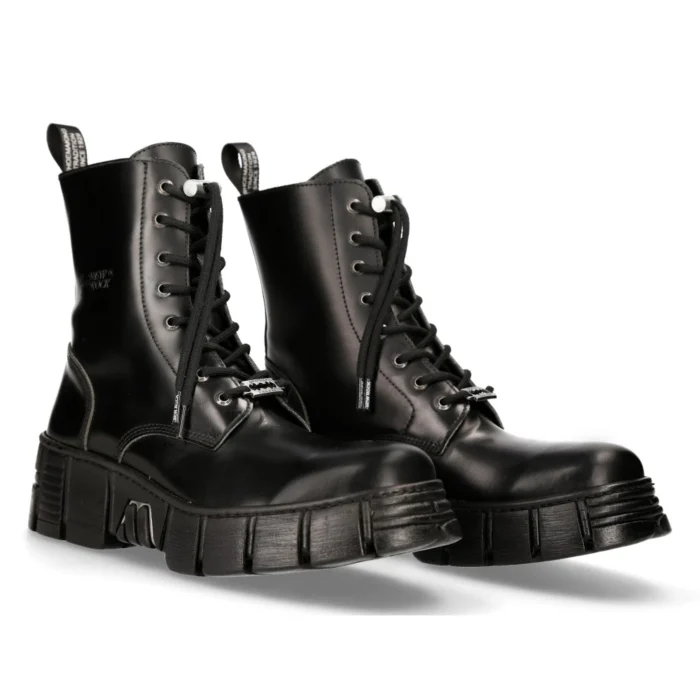 New Rock M-WALL026N-C5 Boots Black Leather Wall Rock Biker Ankle Tower Boots - Image 2