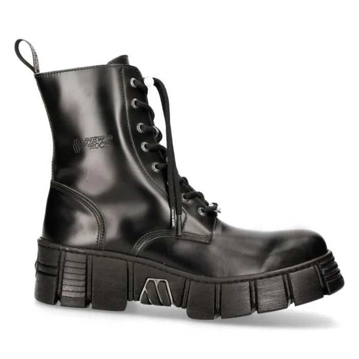 New Rock M-WALL026N-C5 Boots Black Leather Wall Rock Biker Ankle Tower Boots - Image 1