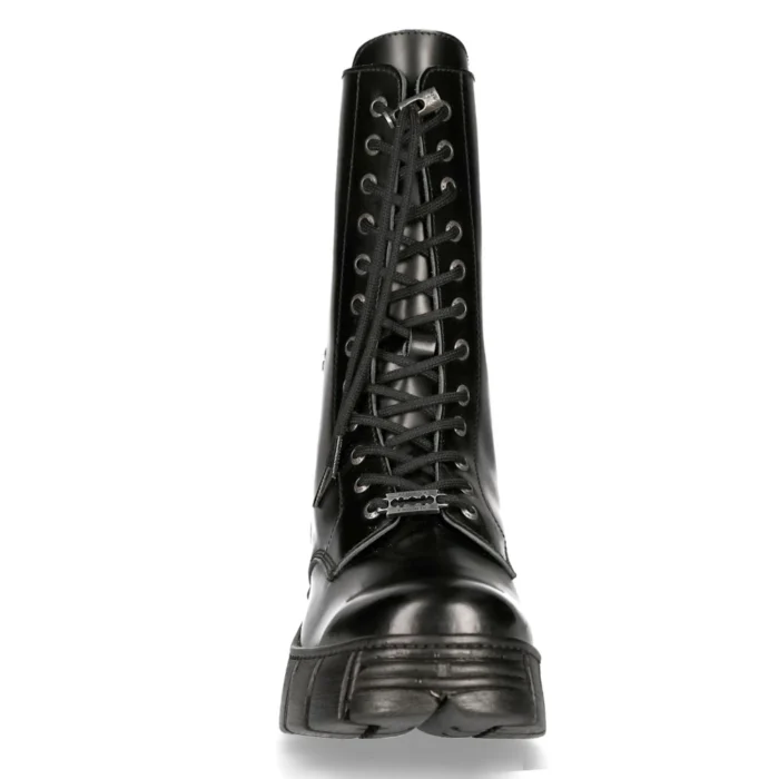New Rock M-WALL027N-C2 Boots Black Leather Wall Rock Biker Mid-Calf Tower Boots - Image 8
