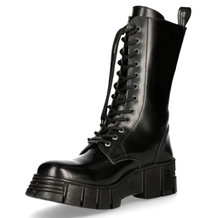 New Rock M-WALL027N-C2 Boots Black Leather Wall Rock Biker Mid-Calf Tower Boots - Image 7