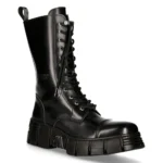 New Rock M-WALL127N-C1 Boots Black Leather Wall Rock Biker Mid-Calf Tower Boots - Image 2