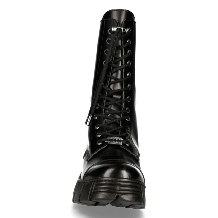 New Rock M-WALL127N-C1 Boots Black Leather Wall Rock Biker Mid-Calf Tower Boots - Image 8
