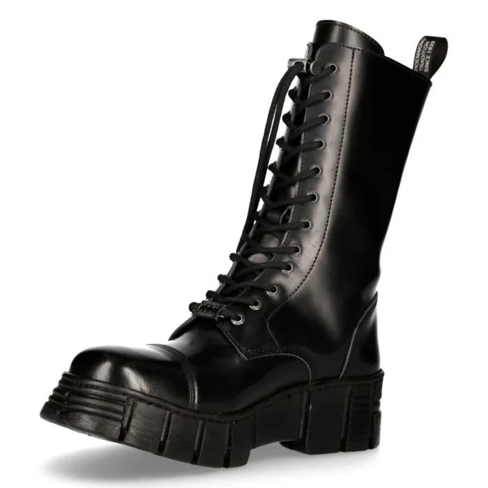 New Rock M-WALL127N-C1 Boots Black Leather Wall Rock Biker Mid-Calf Tower Boots - Image 7