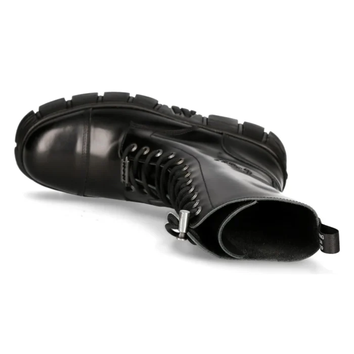 New Rock M-WALL127N-C1 Boots Black Leather Wall Rock Biker Mid-Calf Tower Boots - Image 4