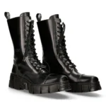 New Rock M-WALL127N-C1 Boots Black Leather Wall Rock Biker Mid-Calf Tower Boots - Image 3