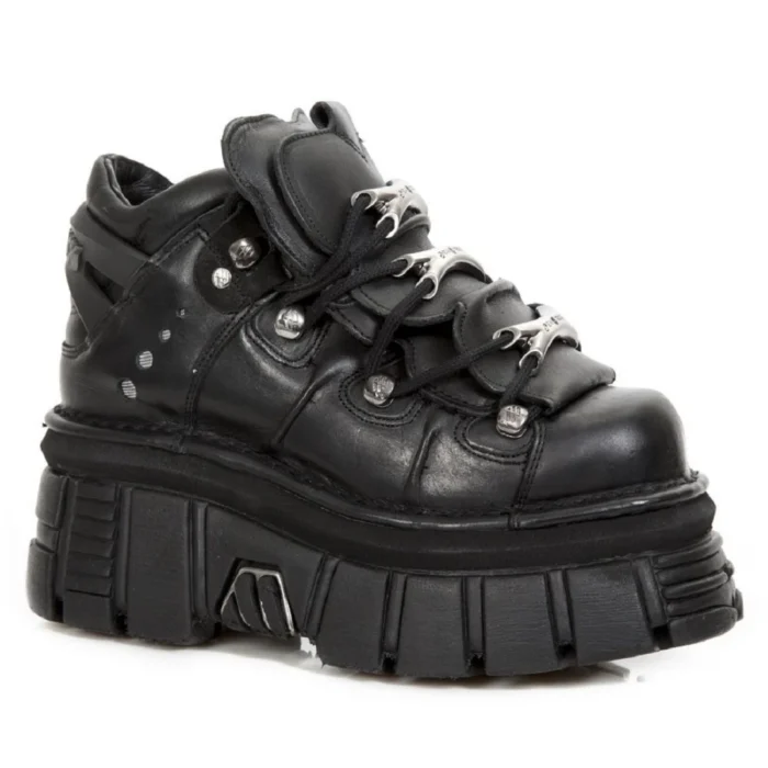 New Rock M.106-S29 TOWER SHOES Metallic Black Leather Biker Gothic Boots - Image 2