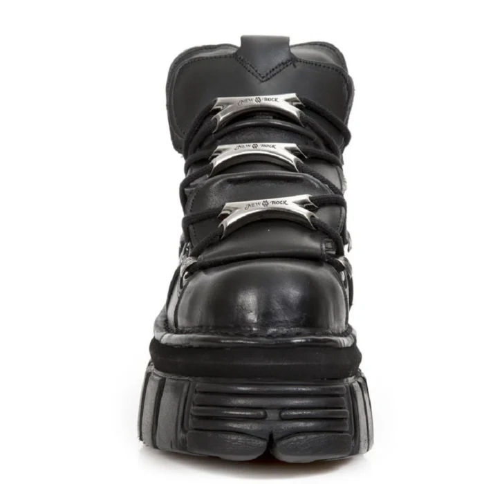 New Rock M.106-S29 TOWER SHOES Metallic Black Leather Biker Gothic Boots - Image 3