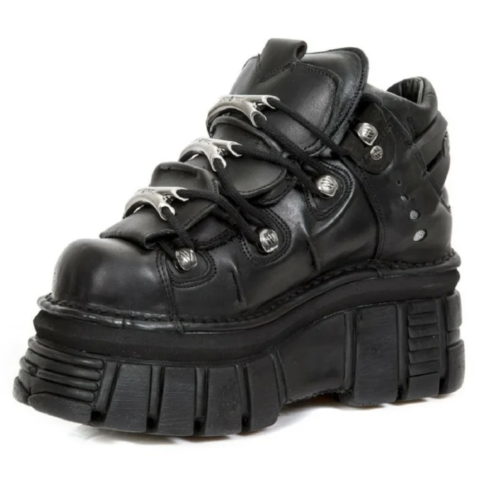 New Rock M.106-S29 TOWER SHOES Metallic Black Leather Biker Gothic Boots - Image 4
