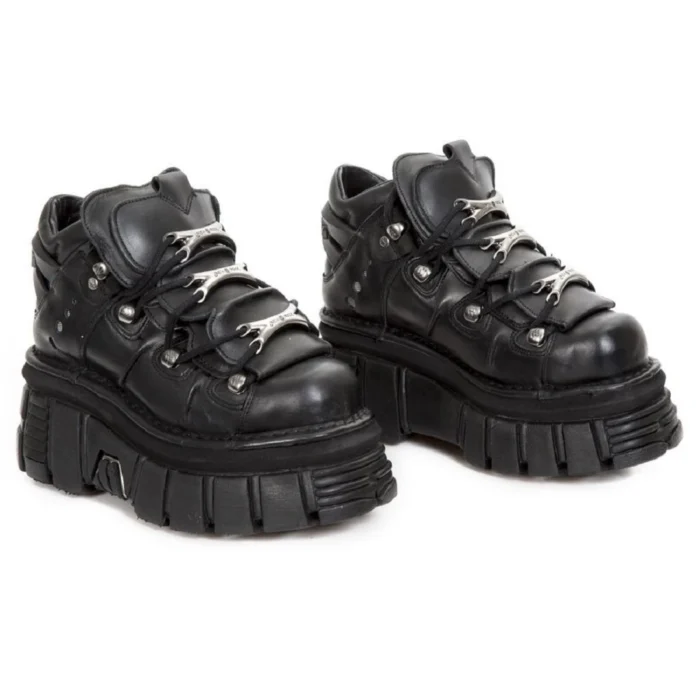 New Rock M.106-S29 TOWER SHOES Metallic Black Leather Biker Gothic Boots - Image 5