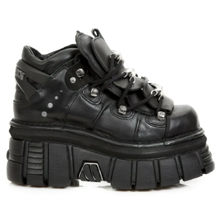 New Rock M.106-S29 TOWER SHOES Metallic Black Leather Biker Gothic Boots - Image 1