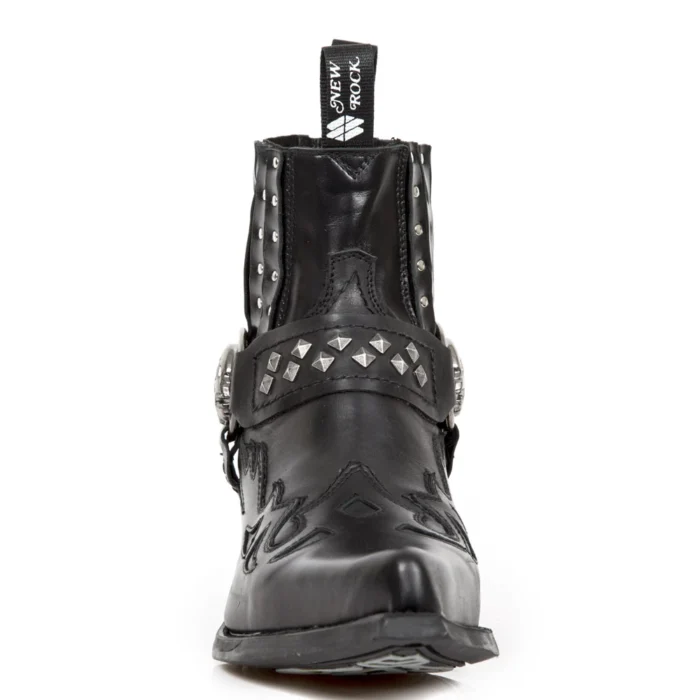 New Rock M.7950-S9 Black Ankle Boots Western Goth Strap Skull Stud Metal - Image 8