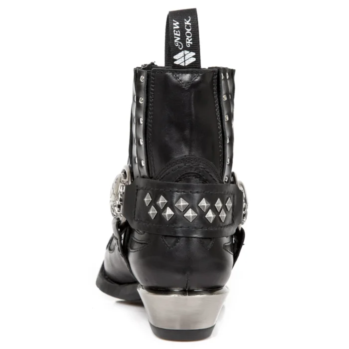 New Rock M.7950-S9 Black Ankle Boots Western Goth Strap Skull Stud Metal - Image 6